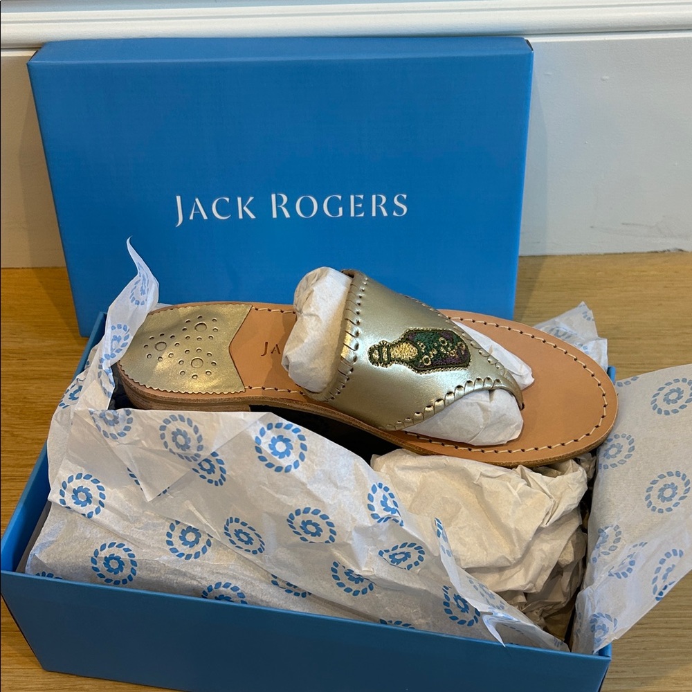 Jack Rogers Metallic Gold Champagne Slide Sandals